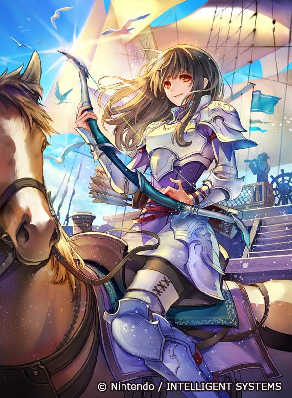 1girl, armor, armored_boots, arrow, artist_request, astrid, bird, black_hair