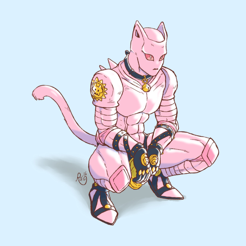 abs, bell, cat_tail, collar, full_body, highres, jingle_bell, jojo_no_kimyou_na_bouken