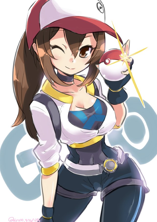 1girl, ;), backpack, bag, bangs, baseball_cap, black_gloves, black_legwear