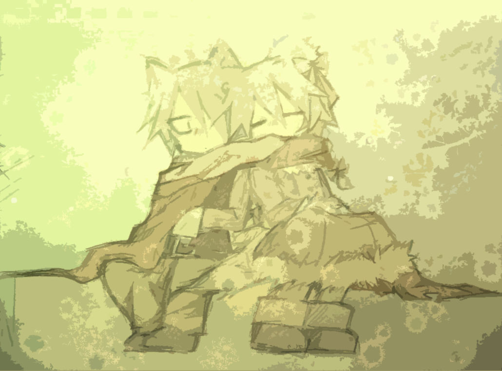 1boy, 1girl, animal_ears, bear_ears, boots, braid, cape, closed_eyes, coat, fur_coat, hair_over_one_eye, ice_scream, long_hair, lying_on_person, monochrome, rocma_(ice_scream), shirogane_(ice_scream), short_hair, sitting, sleeping, twin_braids, wolf_ears