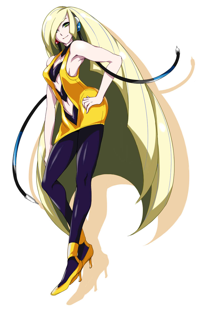 1girl, akino_(gokosei), bare_shoulders, black_legwear, blonde_hair, breasts, cable, dress