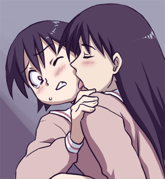 assertive, azumanga_daioh, azumanga_daiou, black_hair, blush, femdom, licking, lowres