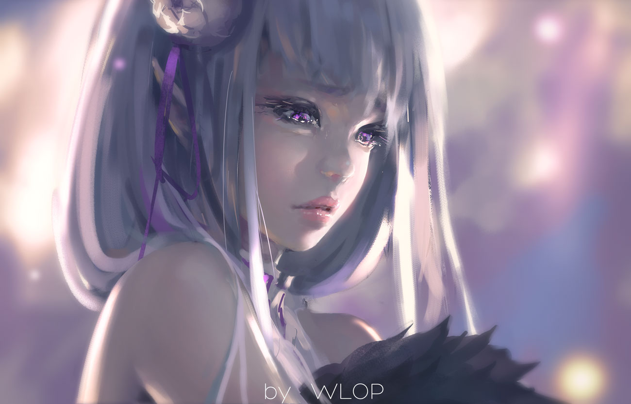 1boy, 1girl, artist_name, backlighting, bangs, bare_shoulders, black_hair, blunt_bangs