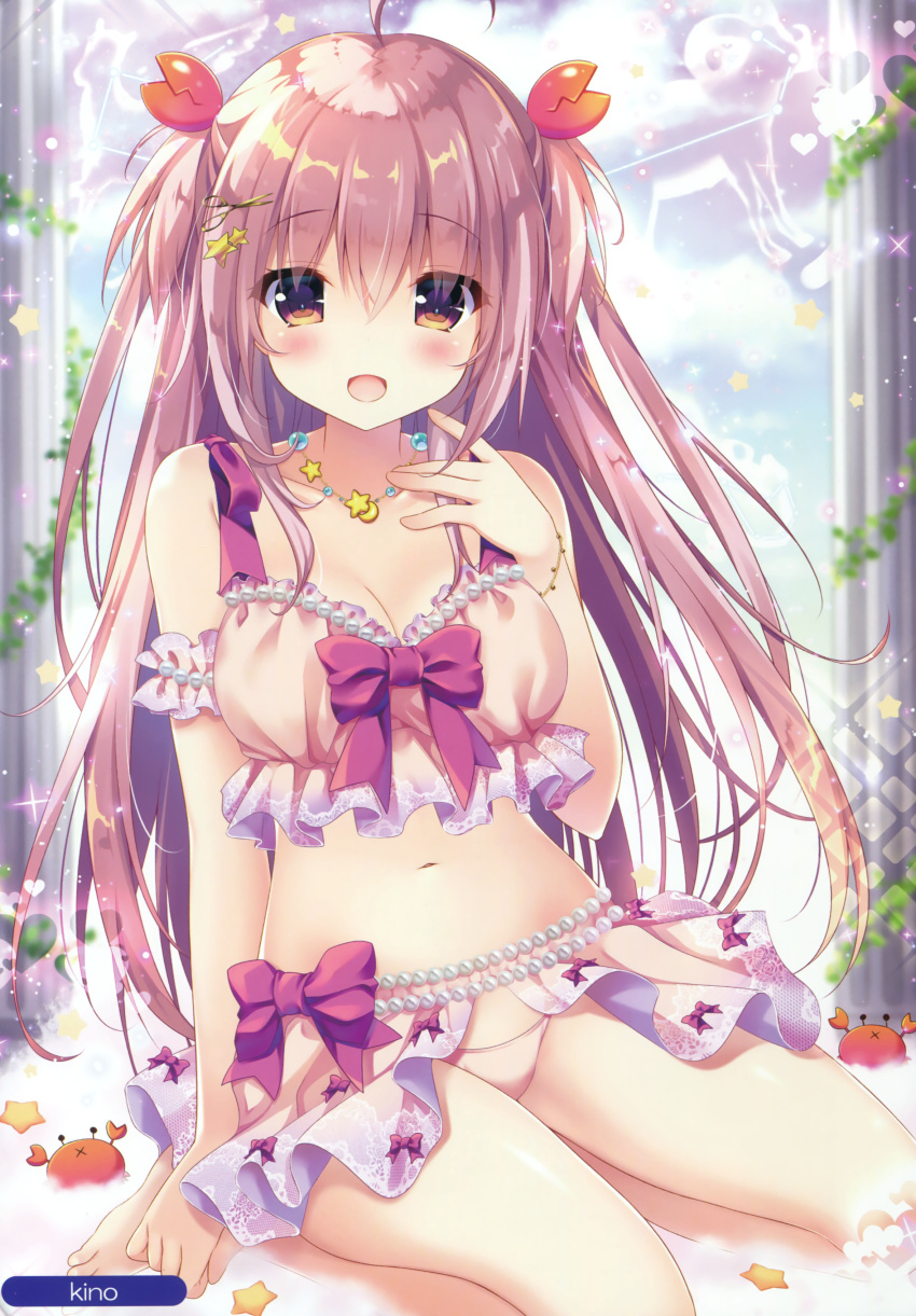 1girl, :d, absurdres, ahoge, artist_name, barefoot, blurry, blush