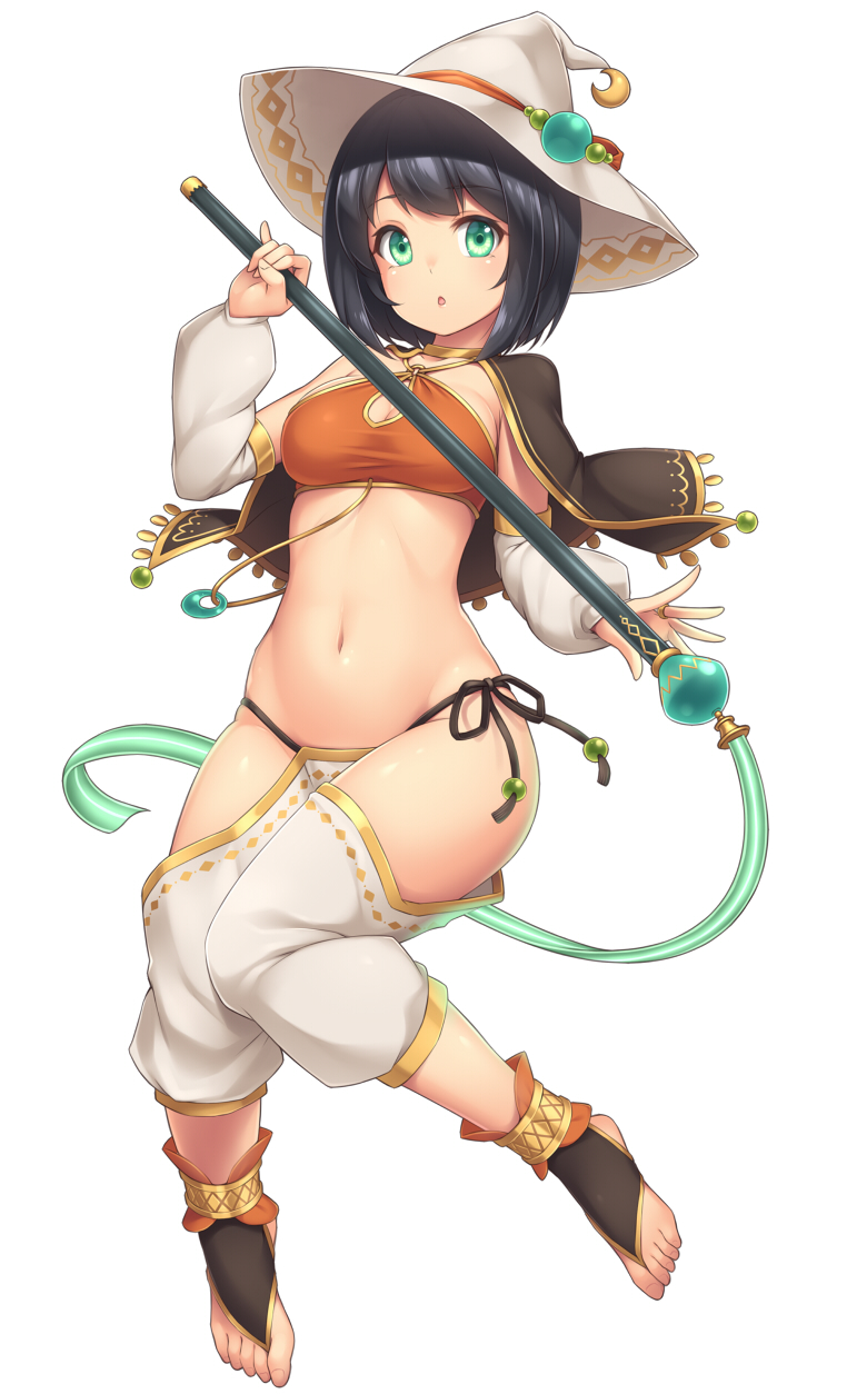 1girl, :o, aqua_eyes, arm_warmers, black_hair, breasts, capelet, cleavage