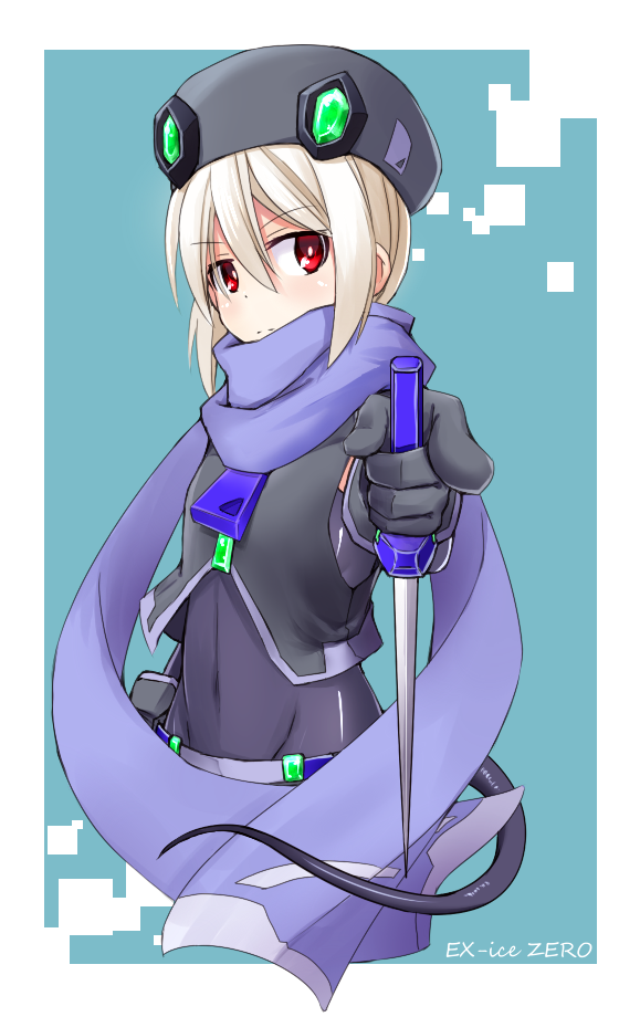 1girl, adyisu, borrowed_character, covered_navel, dagger, exice-zero, long_hair, looking_at_viewer