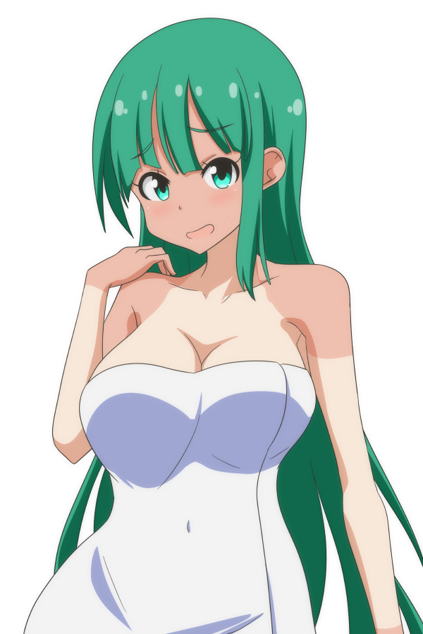 1girl, breasts, cato_(monocatienus), cleavage, commentary, covered_navel, green_eyes, green_hair