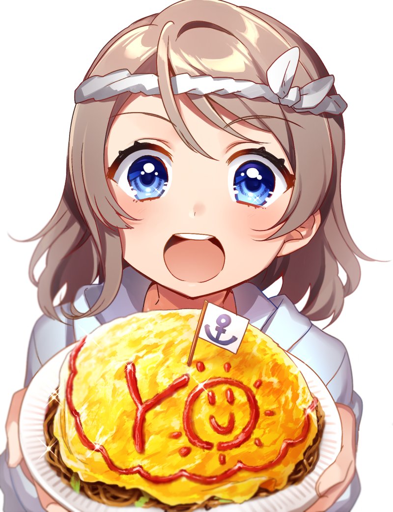 1girl, :d, anchor_symbol, bangs, blue_eyes, brown_hair, commentary_request, eyebrows