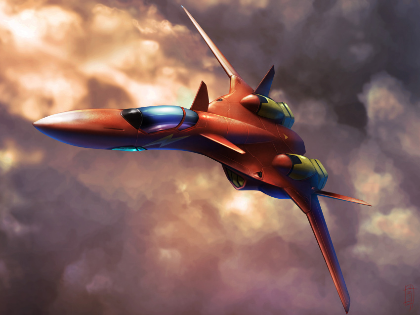 canards, canopy, clouds, fire_valkyrie, flying, highres, macross, macross_7