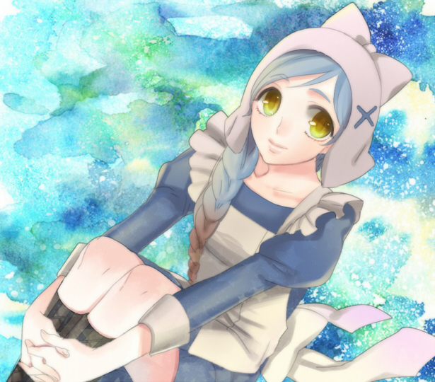 1girl, bangs, blue_hair, braid, fire_emblem, fire_emblem_if, hana_(interstice), hands_on_legs