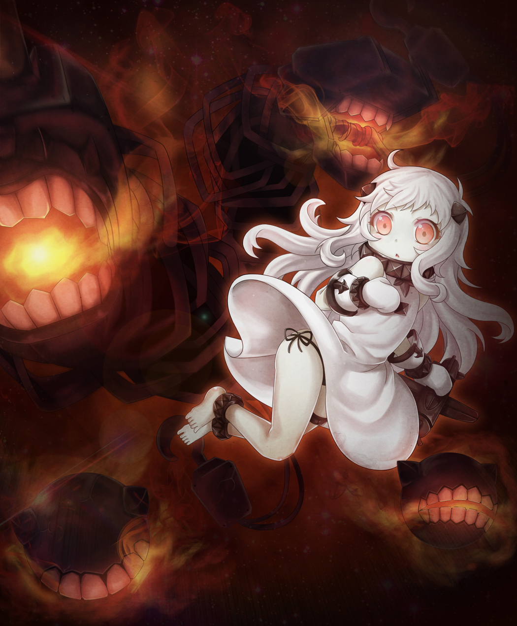 1girl, anklet, black_panties, blush, dress, hair_ornament, highres, holding