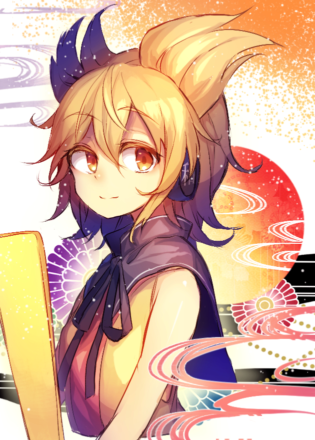 1girl, bare_shoulders, brown_eyes, closed_mouth, earmuffs, from_side, light_brown_hair, looking_at_viewer