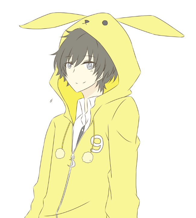 1boy, animal_hood, black_hair, bunny_hood, hood, hooded_jacket, jacket, male_focus