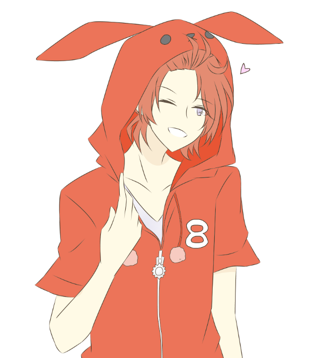 1boy, ;), adjusting_clothes, animal_hood, bunny_hood, hazuki_you_(tsukiuta), hood, hooded_jacket