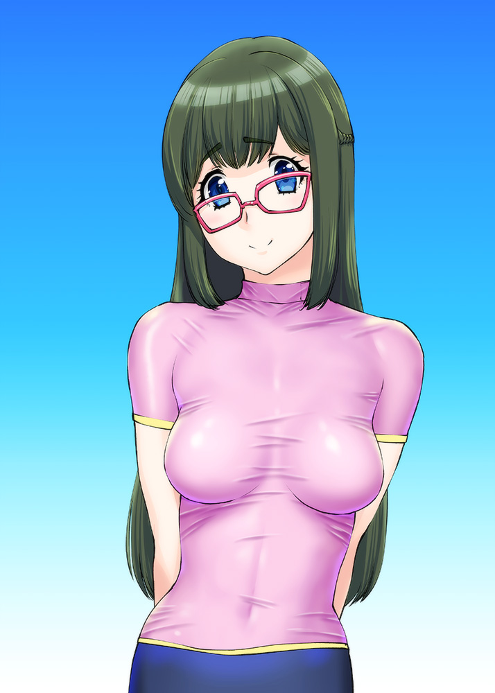1girl, blue_eyes, eyebrows, glasses, gradient, gradient_background, green_hair, long_hair