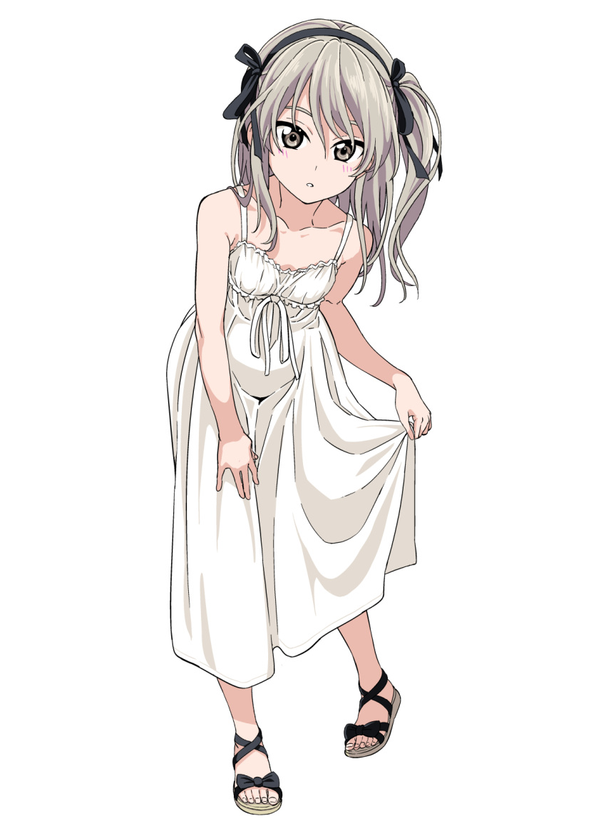 1girl, alternate_costume, bare_arms, bare_shoulders, black_ribbon, breasts, brown_eyes, brown_hair