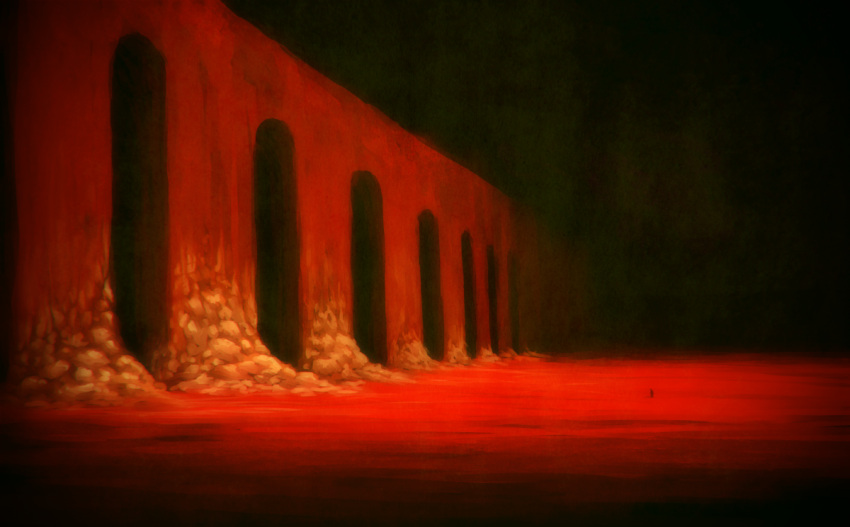 architecture, darkness, guru, landscape, original, red, size_difference, solo