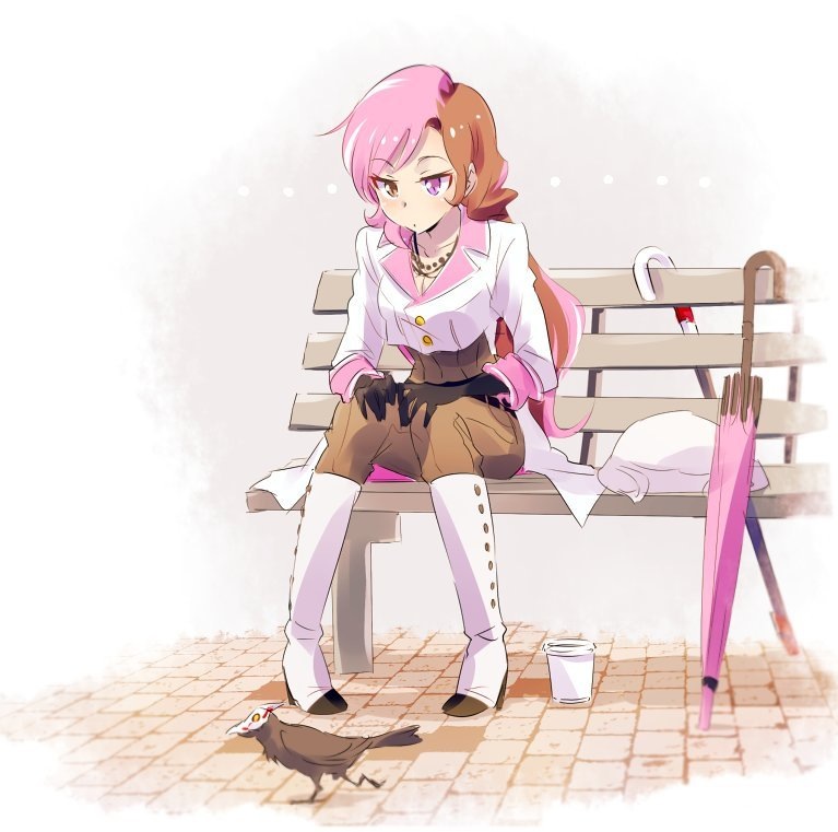 bench, bird, cane, crow, drink, grimm, iesupa, neo_(rwby), nevermore_(rwby), rwby, umbrella