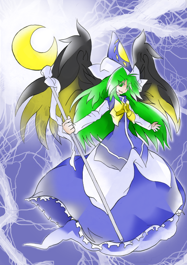green_eyes, green_hair, hat, long_hair, mima, sutan_beeguru, touhou, wings, wizard_hat