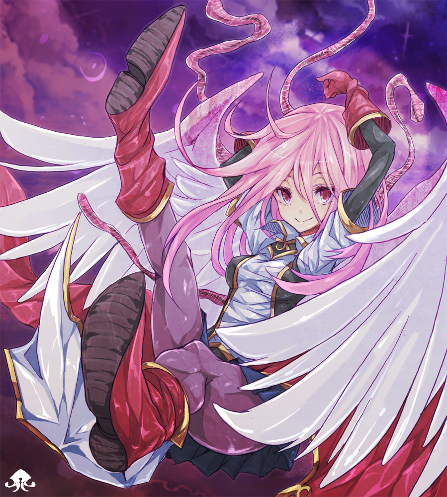 ahoge, angel, angel_wings, boots, clouds, gisela_the_broken_blade, gloves, korican
