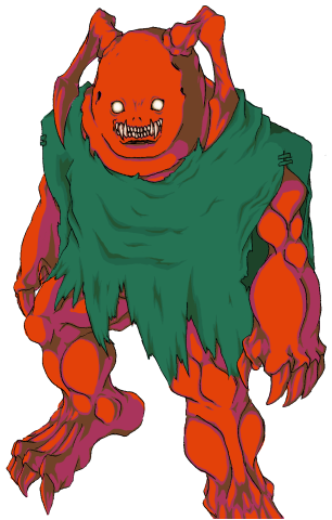cave_story, claws, cloak, doukutsu_monogatari, lowres, male, monster, red_demon, red_skin, solo, teeth