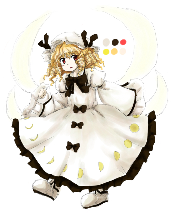 1girl, :o, blonde_hair, dress, drill_hair, fairy_wings, hat, huyusilver