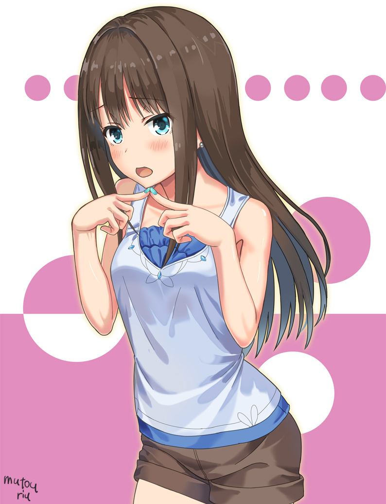 1girl, aqua_eyes, black_hair, blush, fidgeting, idolmaster, idolmaster_cinderella_girls, long_hair