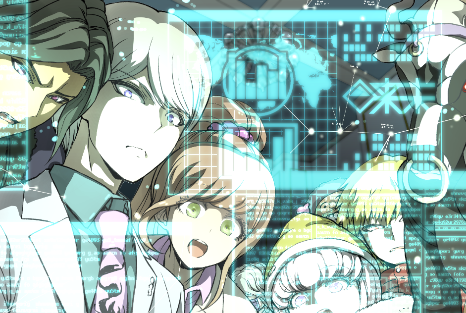3girls, 5boys, afro, andou_ruruka, bandai_daisaku, black_hair, blonde_hair, brown_hair