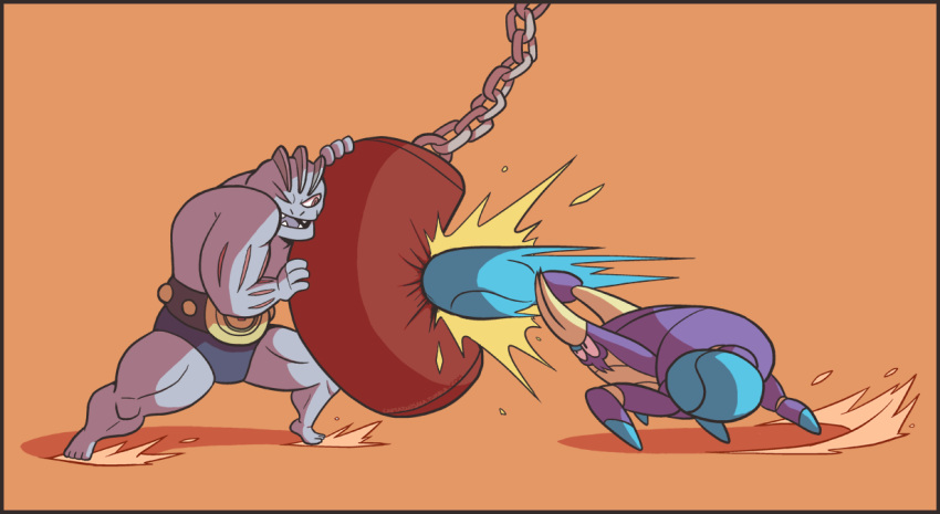 captainosaka, chain, crabrawler, machoke, no_humans, pokemon, pokemon_(creature), pokemon_(game)