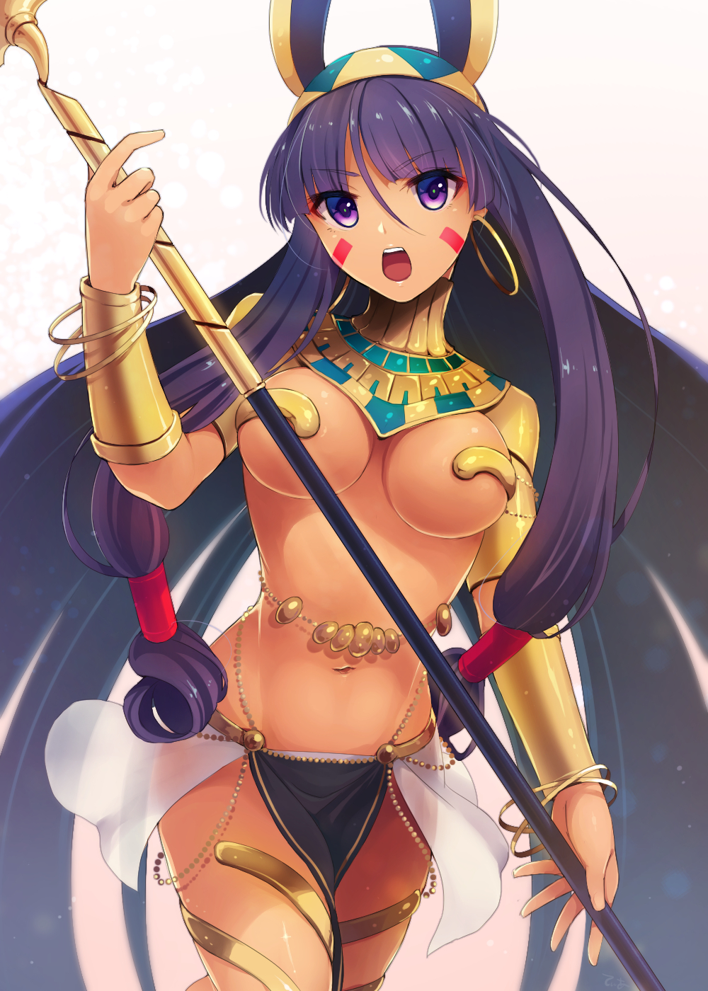 1girl, bracelet, bracer, breasts, cocorosso, dark_skin, earrings, fate/grand_order