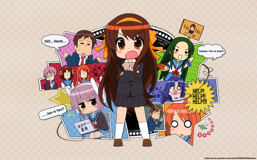 achakura, asahina_mikuru, asakura_ryouko, cheese, chibi, churuya, computer, highres