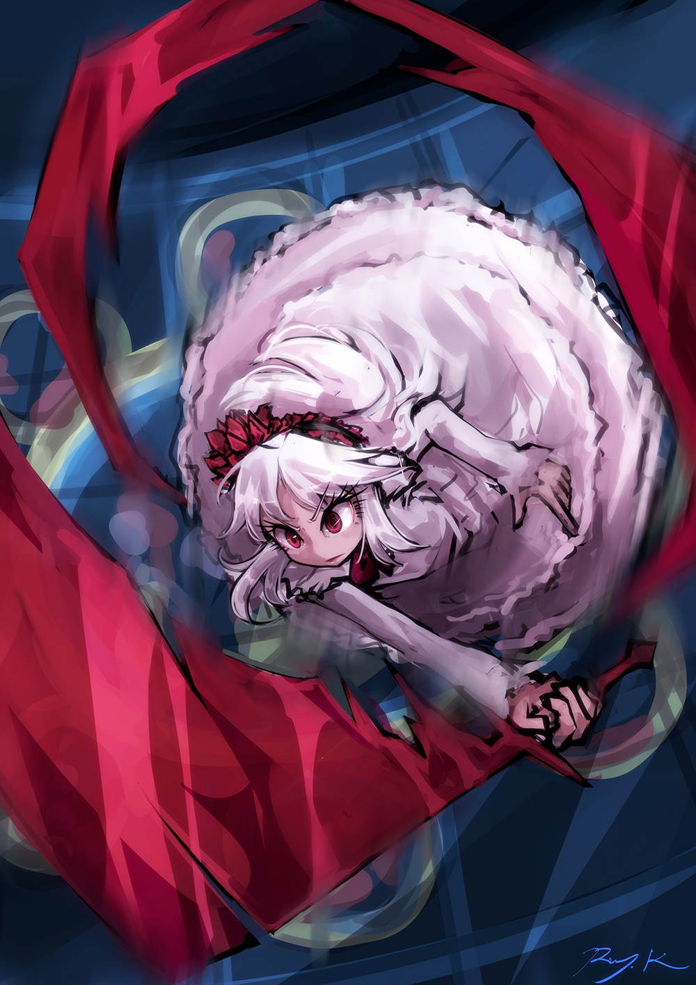 >:|, 1girl, dress, fennel_(momodora), frilled_dress, frills, hairband, highres