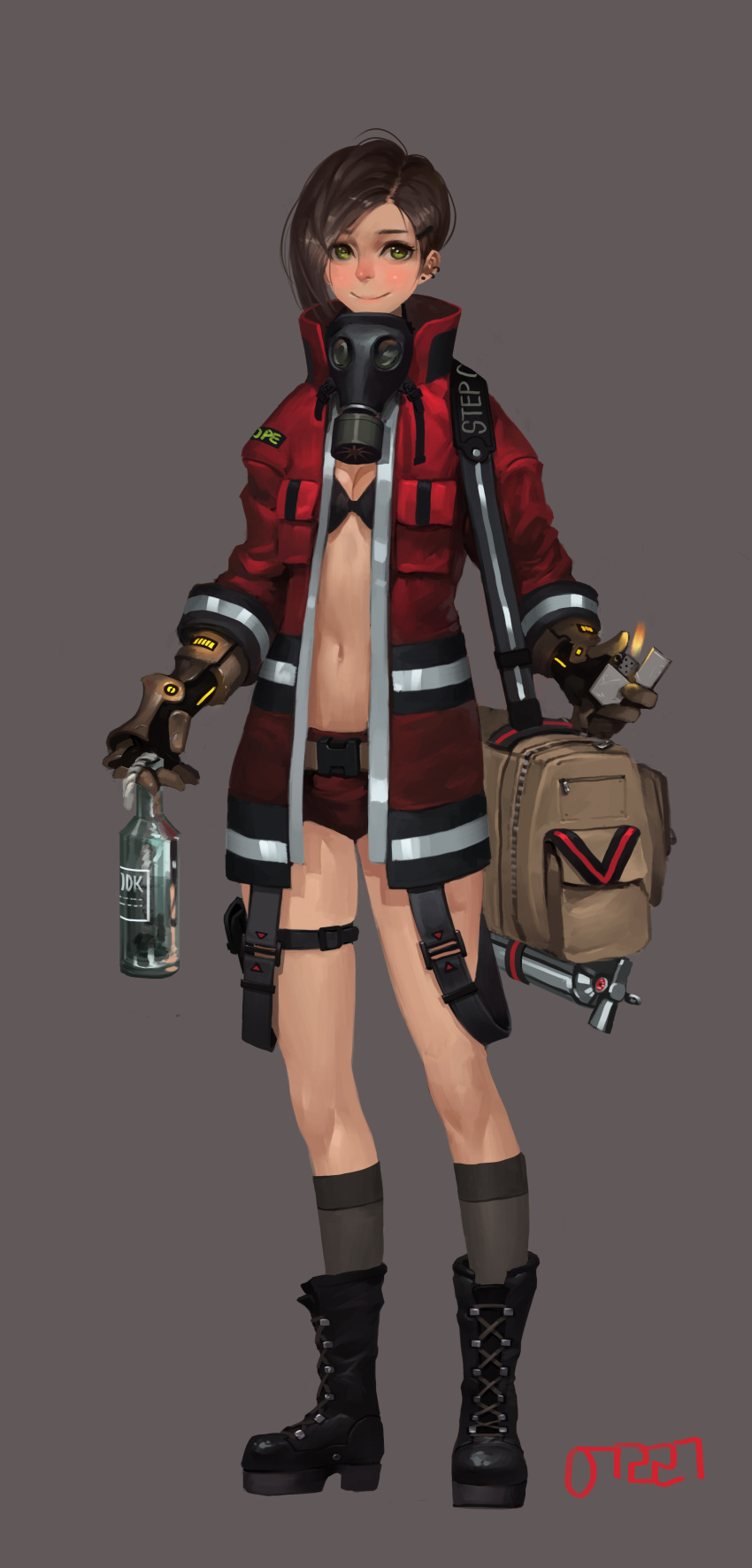 1girl, absurdres, bag, bangs, belt, black_bikini_top, black_boots, black_legwear