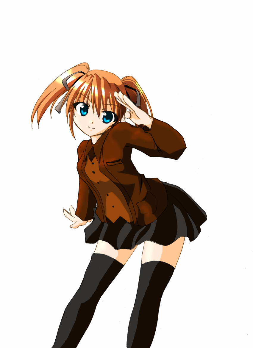 blue_eyes, highres, mahou_shoujo_lyrical_nanoha, mahou_shoujo_lyrical_nanoha_strikers, orange_hair, salute, sorattama, teana_lanster