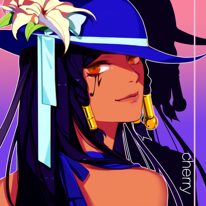 1girl, alternate_hair_length, alternate_hairstyle, artist_name, back, black_hair, blue_dress, blue_hat