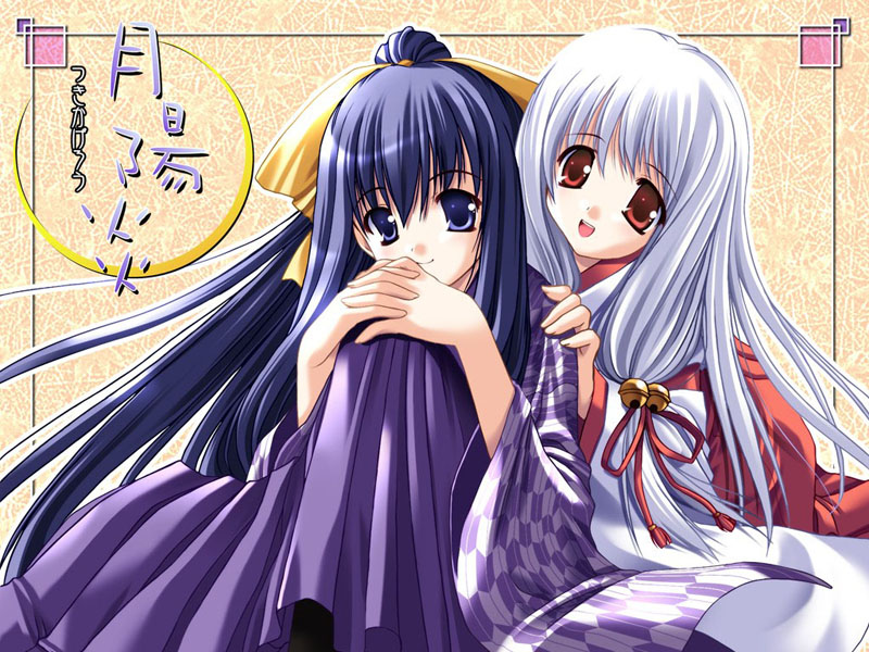 arima_mizuki, arima_yuzu, bell, blue_eyes, blue_hair, hair_ribbon, hands_clasped, japanese_clothes