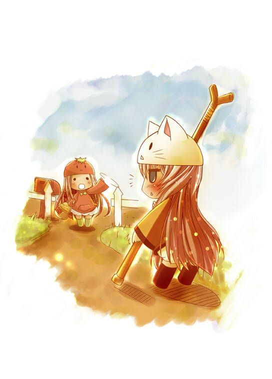 cat_hat, chibi, hat, megurine_luka, megurine_luka_(toeto), staff, toeto, toeto_(vocaloid)