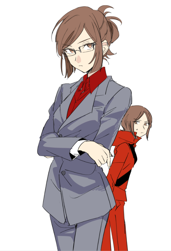 1boy, 1girl, aimai-me, brother_and_sister, brown_eyes, brown_hair, formal, genderswap