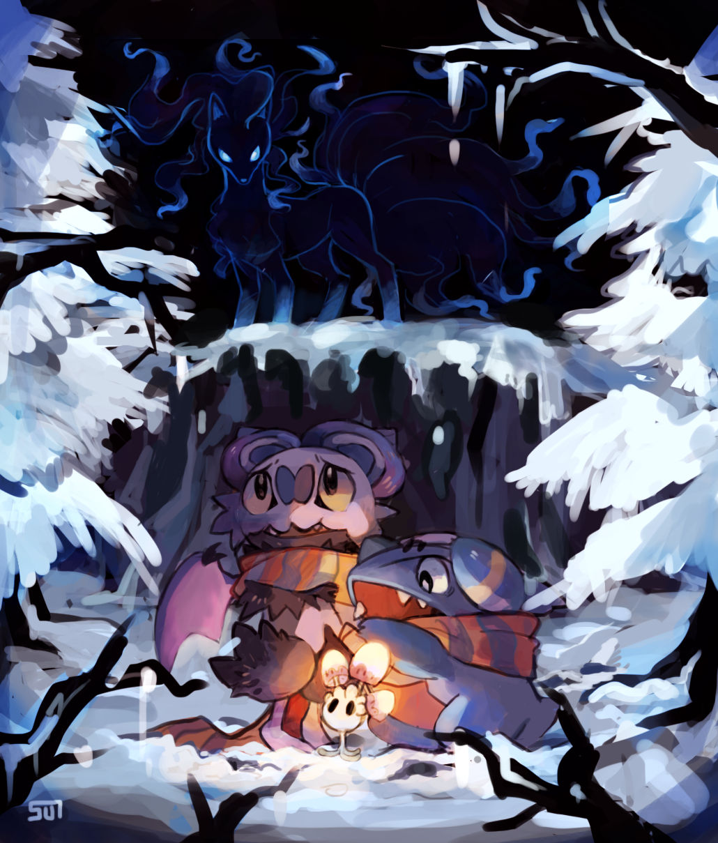 alolan_ninetales, alternate_color, fug_(4chan), gible, highres, icicle, morelull, ninetales