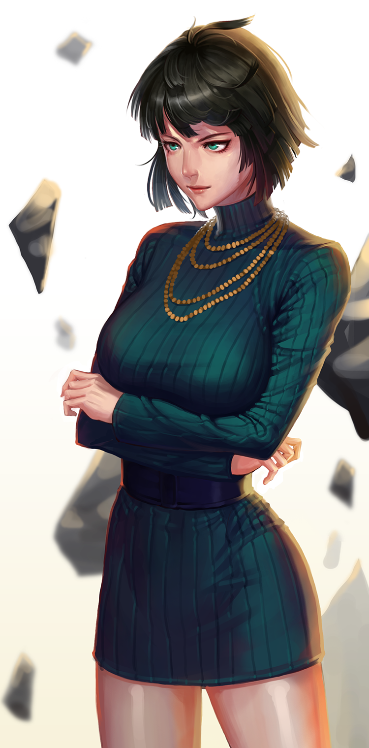 1girl, belt, black_dress, black_hair, breasts, chocolazy, corset, cowboy_shot