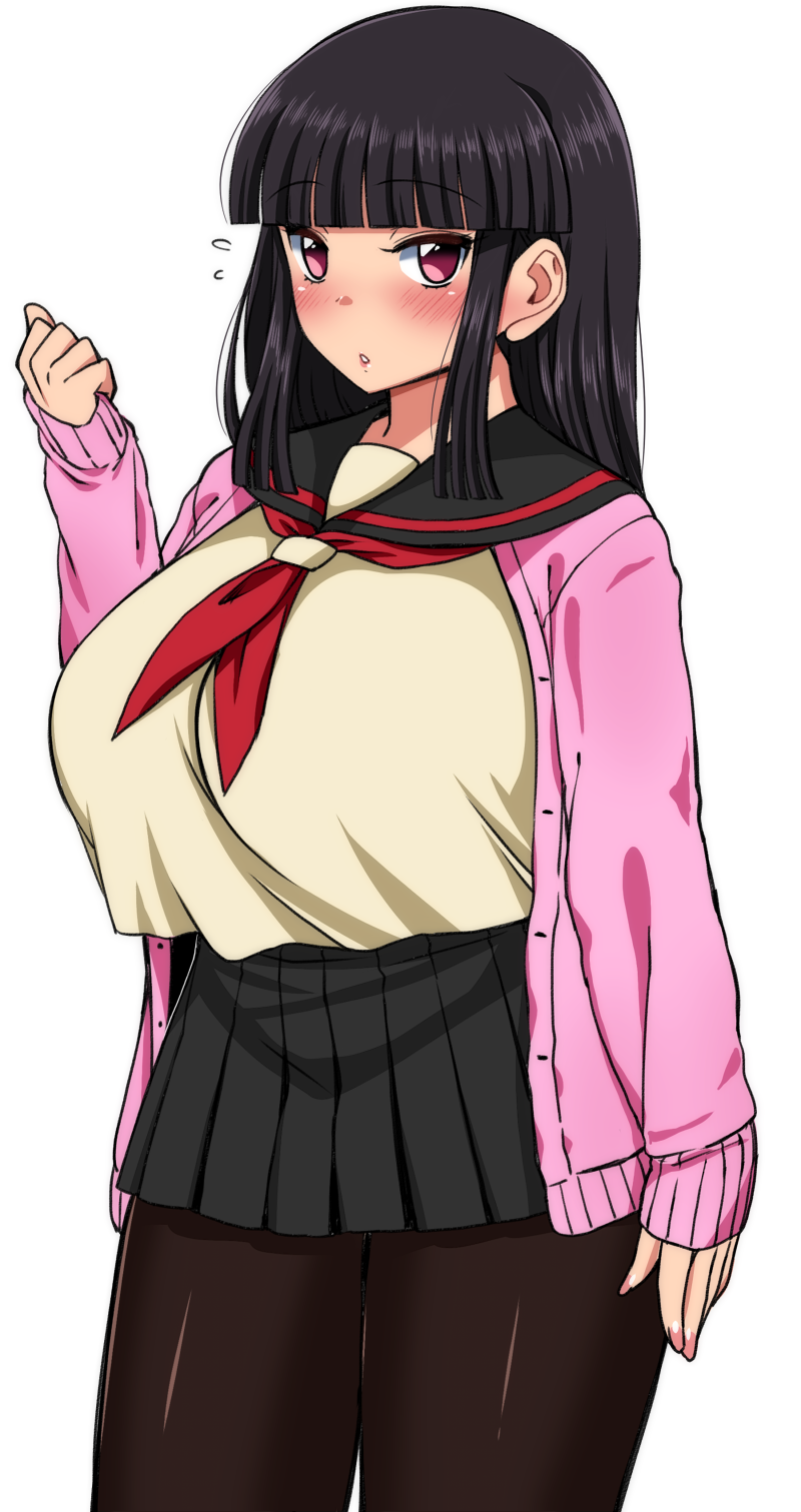 1girl, beatmania, black_hair, breasts, flying_sweatdrops, highres, hinazuki_ririna, komusou_(jinrikisha)