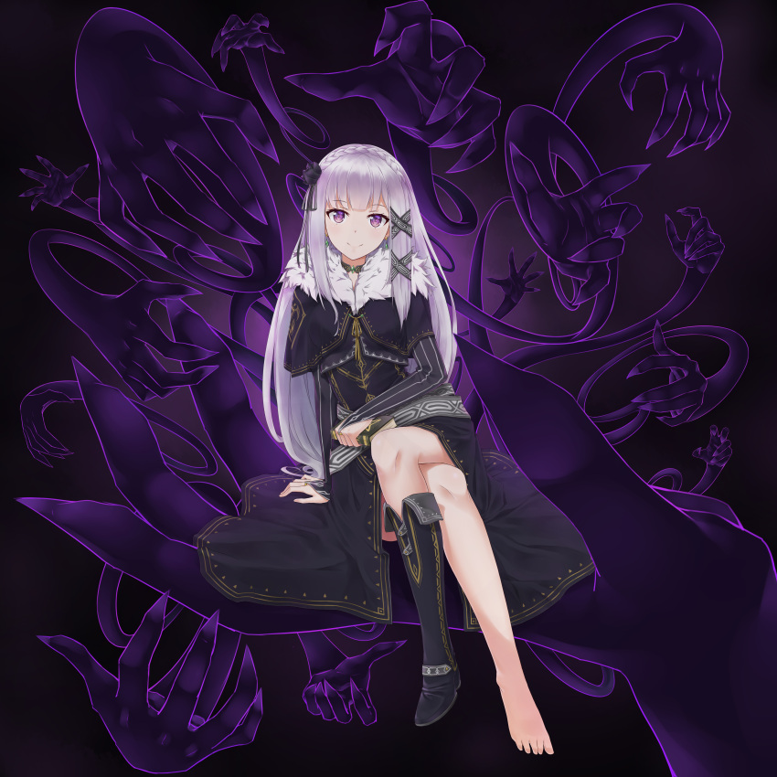 1girl, absurdres, arm_support, bangs, barefoot, book, braid, crossed_legs
