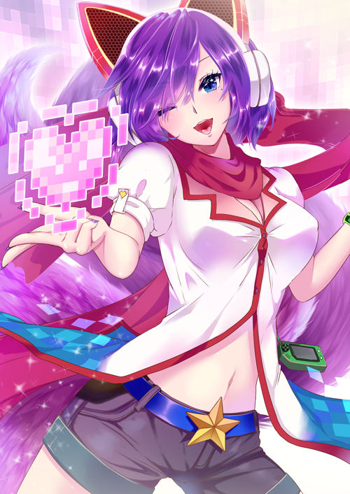 1girl, ahri, akira_b, alternate_costume, animal_ears, arcade_ahri, bracelet, breasts