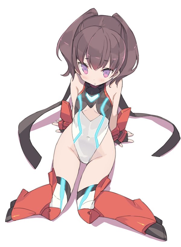 1girl, arm_support, arms_at_sides, bangs, bare_shoulders, black_gloves, blade_(galaxist), blush