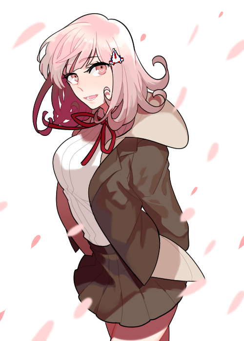 1girl, dangan_ronpa, dangan_ronpa_3, flipped_hair, hair_ornament, himduldago, hood, hoodie