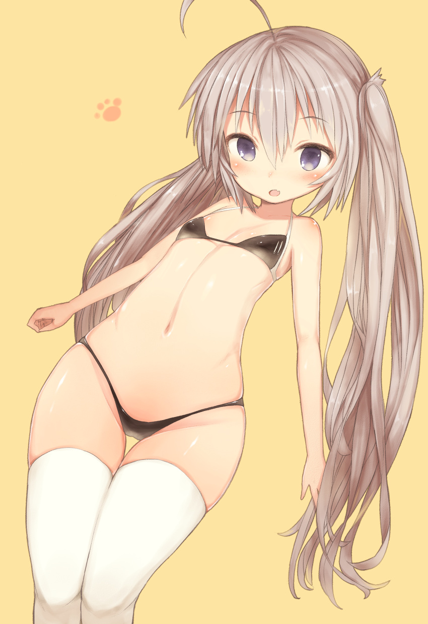 1girl, absurdres, ahoge, bare_shoulders, bikini, black_bikini, blue_eyes, blush