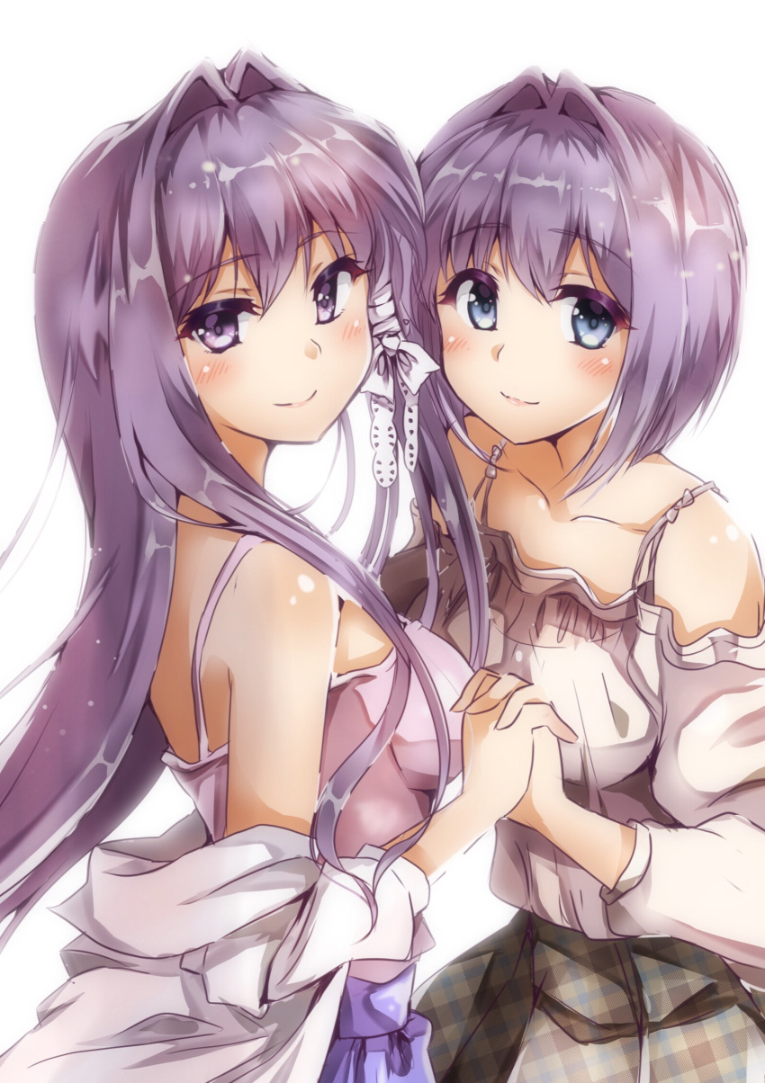 2girls, blue_eyes, ca2la, clannad, dress, fujibayashi_kyou, fujibayashi_ryou, highres