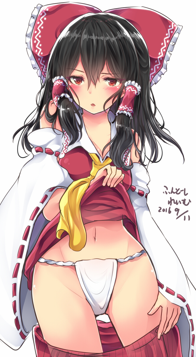 1girl, :o, ascot, bare_shoulders, black_hair, blush, bow, breasts