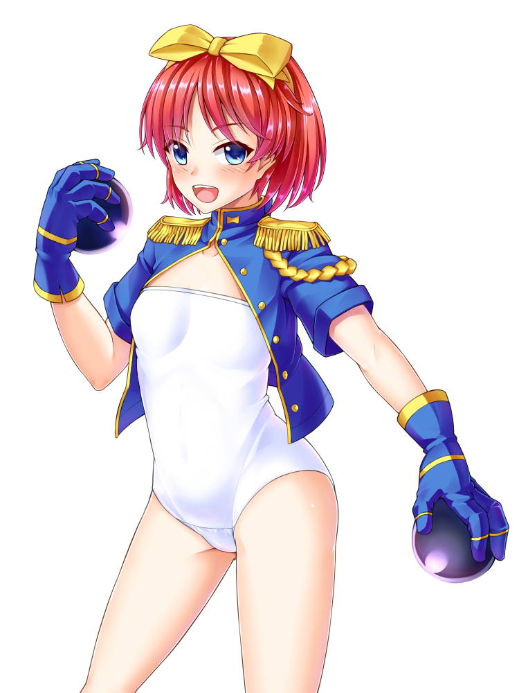 1girl, blue_eyes, blue_gloves, blush, bow, eiyuu_senki, gloves, hair_bow