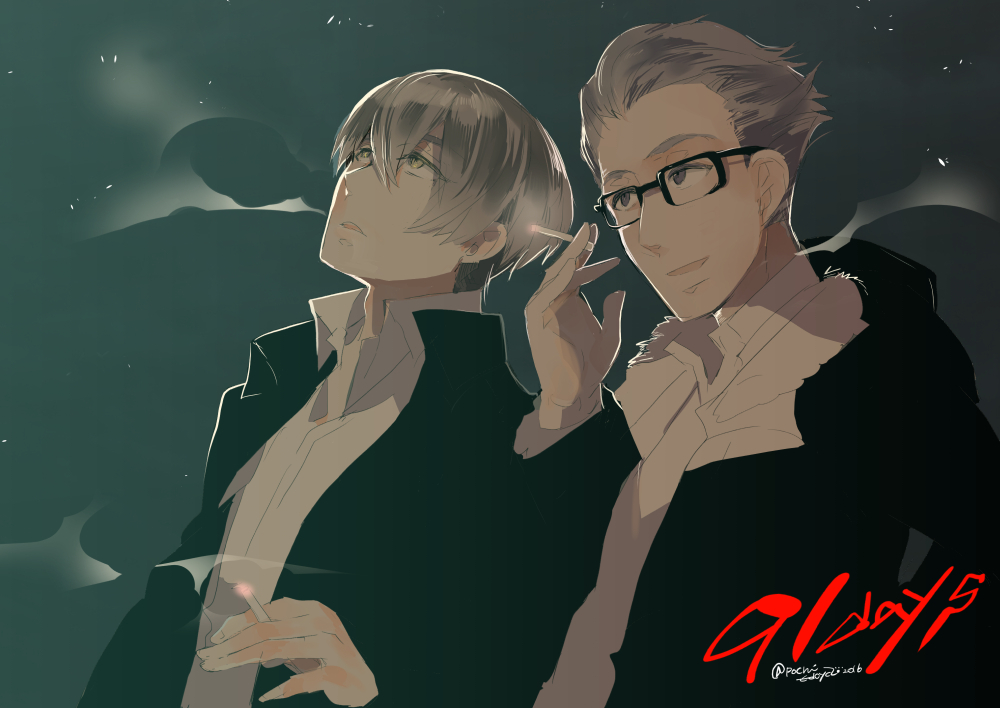 2boys, 91_days, avilio_bruno, cigarette, copyright_name, corteo, edoya_pochi, glasses